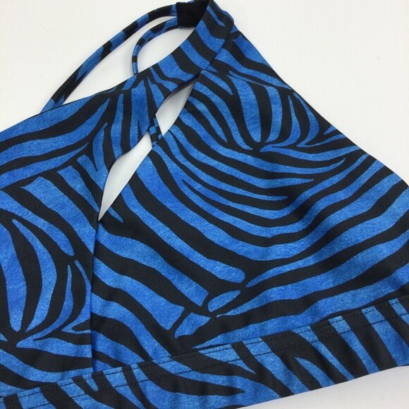 Onzie Womens Zebra Print One Shoulder Cutout Bikini Top Blue Black Size … - Picture 2 of 9